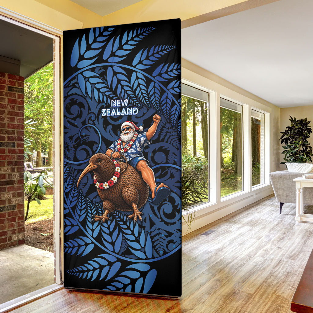 New Zealand Christmas Door Cover Santa Riding Kiwi Bird Silver Fern