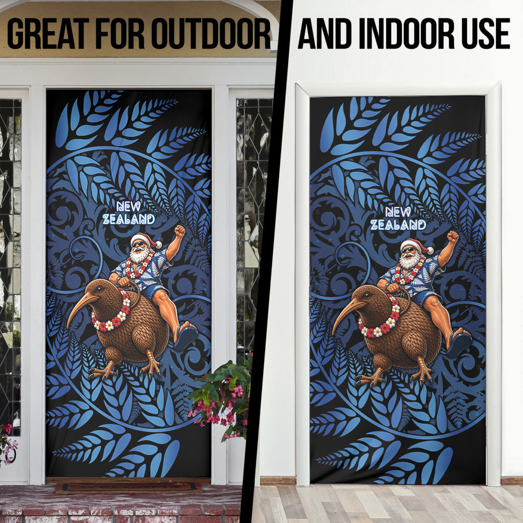 New Zealand Christmas Door Cover Santa Riding Kiwi Bird Silver Fern