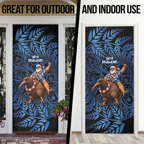 New Zealand Christmas Door Cover Santa Riding Kiwi Bird Silver Fern