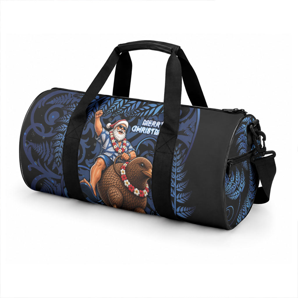 New Zealand Christmas Duffle Bag Santa Riding Kiwi Bird Silver Fern