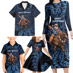 New Zealand Christmas Family Matching Long Sleeve Bodycon Dress and Hawaiian Shirt Santa Riding Kiwi Bird Silver Fern