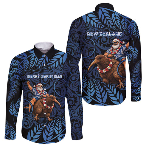 New Zealand Christmas Family Matching Mermaid Dress and Hawaiian Shirt Santa Riding Kiwi Bird Silver Fern