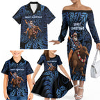 New Zealand Christmas Family Matching Off The Shoulder Long Sleeve Dress and Hawaiian Shirt Santa Riding Kiwi Bird Silver Fern