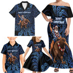 New Zealand Christmas Family Matching Off Shoulder Maxi Dress and Hawaiian Shirt Santa Riding Kiwi Bird Silver Fern