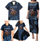 New Zealand Christmas Family Matching Puletasi and Hawaiian Shirt Santa Riding Kiwi Bird Silver Fern