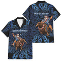 New Zealand Christmas Family Matching Short Sleeve Bodycon Dress and Hawaiian Shirt Santa Riding Kiwi Bird Silver Fern