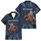 New Zealand Christmas Family Matching Short Sleeve Bodycon Dress and Hawaiian Shirt Santa Riding Kiwi Bird Silver Fern