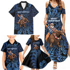 New Zealand Christmas Family Matching Summer Maxi Dress and Hawaiian Shirt Santa Riding Kiwi Bird Silver Fern