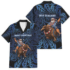 New Zealand Christmas Family Matching Summer Maxi Dress and Hawaiian Shirt Santa Riding Kiwi Bird Silver Fern