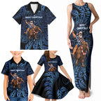 New Zealand Christmas Family Matching Tank Maxi Dress and Hawaiian Shirt Santa Riding Kiwi Bird Silver Fern