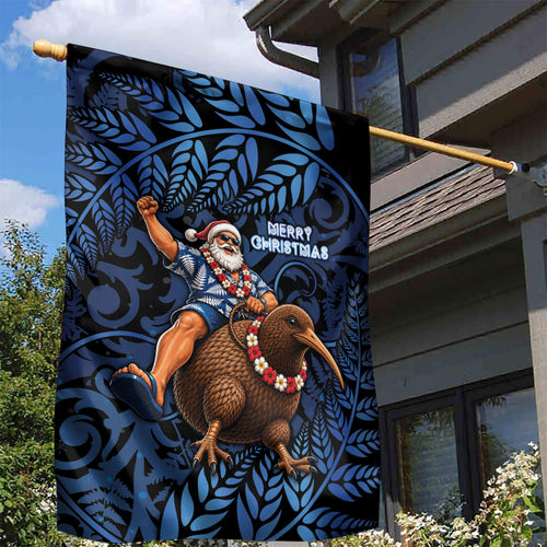 New Zealand Christmas Garden Flag Santa Riding Kiwi Bird Silver Fern