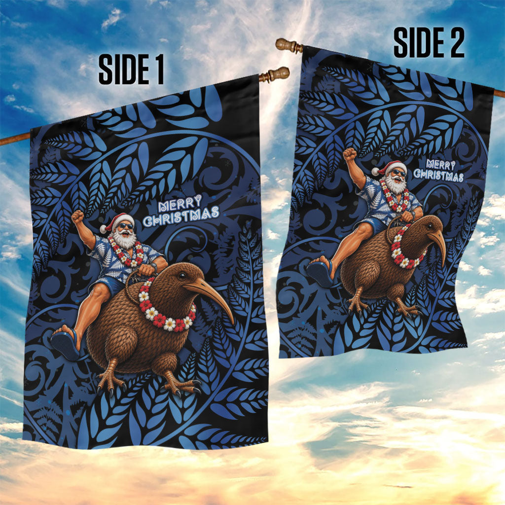 New Zealand Christmas Garden Flag Santa Riding Kiwi Bird Silver Fern