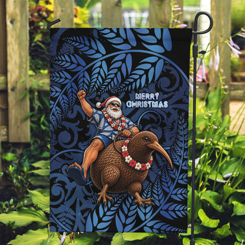 New Zealand Christmas Garden Flag Santa Riding Kiwi Bird Silver Fern