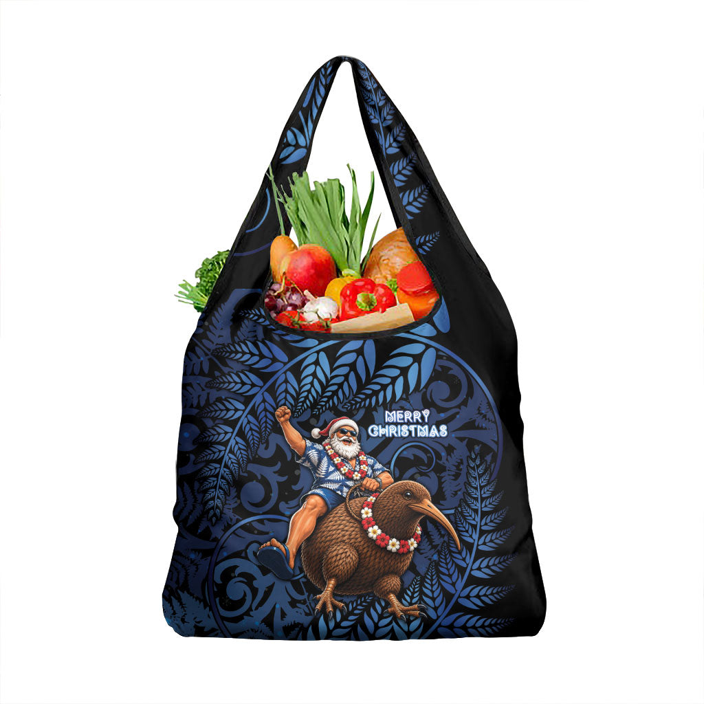 New Zealand Christmas Grocery Bag Santa Riding Kiwi Bird Silver Fern