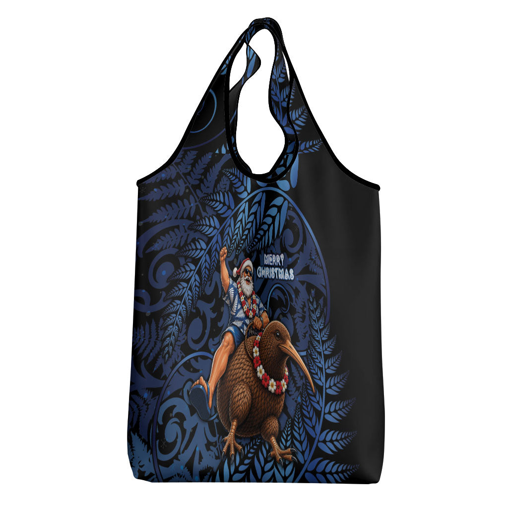 New Zealand Christmas Grocery Bag Santa Riding Kiwi Bird Silver Fern