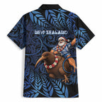 New Zealand Christmas Hawaiian Shirt Santa Riding Kiwi Bird Silver Fern