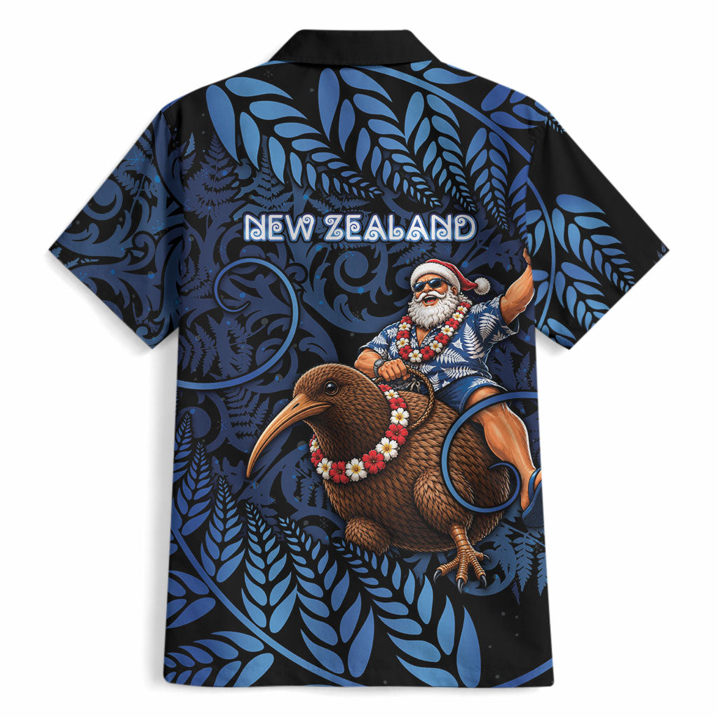 New Zealand Christmas Hawaiian Shirt Santa Riding Kiwi Bird Silver Fern