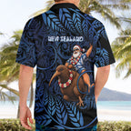 New Zealand Christmas Hawaiian Shirt Santa Riding Kiwi Bird Silver Fern