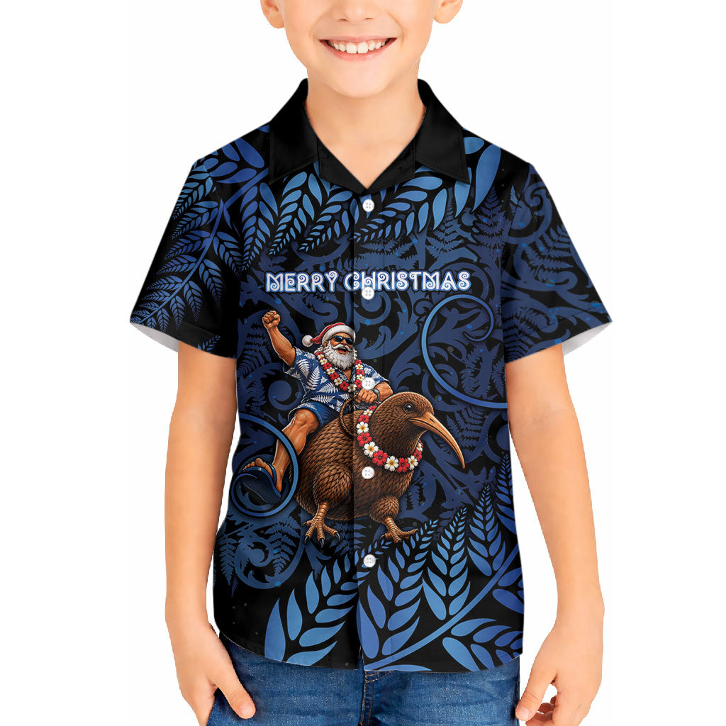 New Zealand Christmas Hawaiian Shirt Santa Riding Kiwi Bird Silver Fern