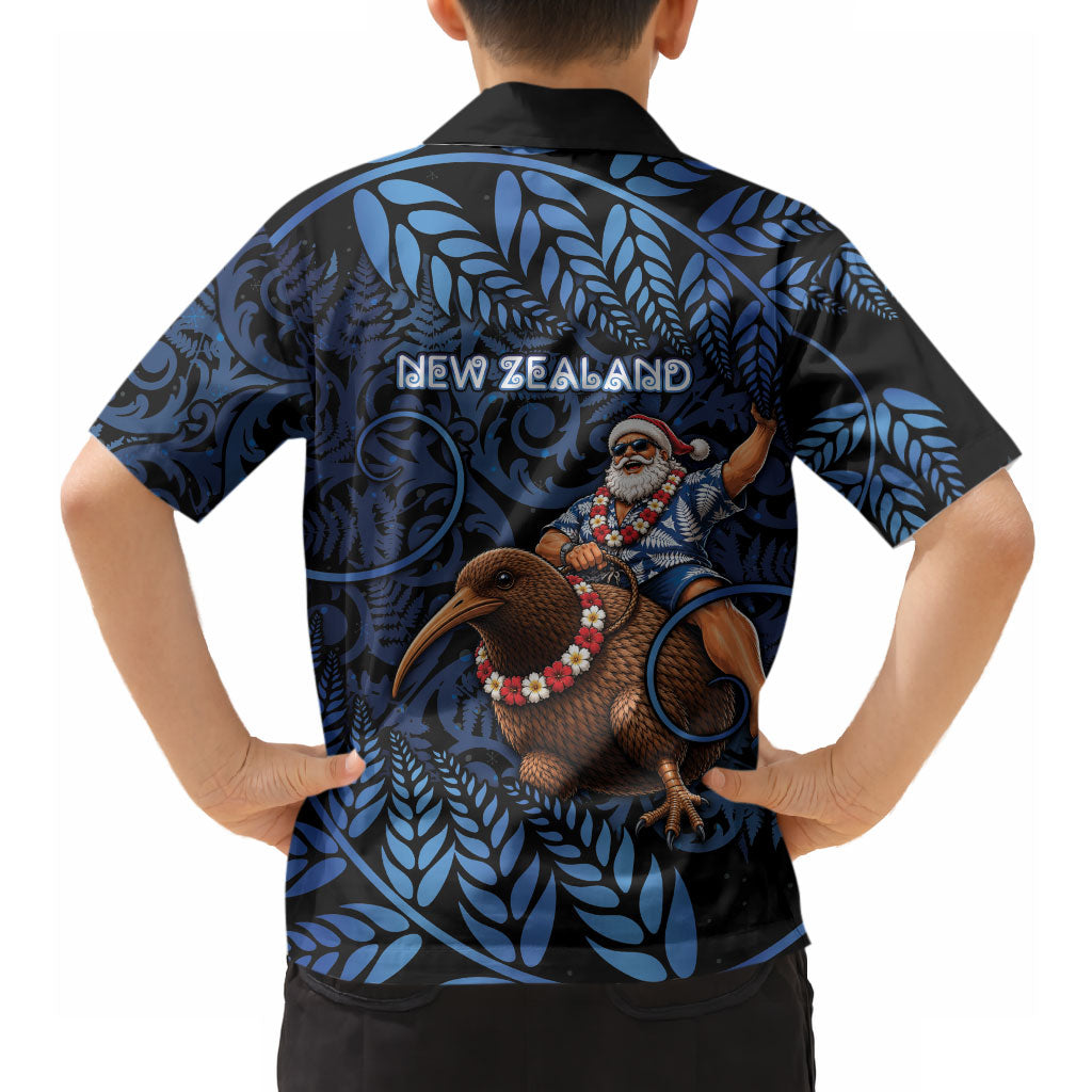 New Zealand Christmas Hawaiian Shirt Santa Riding Kiwi Bird Silver Fern