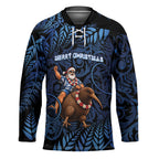 New Zealand Christmas Hockey Jersey Santa Riding Kiwi Bird Silver Fern