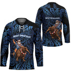 New Zealand Christmas Hockey Jersey Santa Riding Kiwi Bird Silver Fern