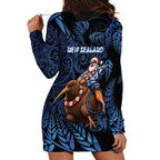 New Zealand Christmas Hoodie Dress Santa Riding Kiwi Bird Silver Fern