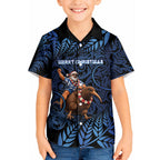 New Zealand Christmas Kid Hawaiian Shirt Santa Riding Kiwi Bird Silver Fern