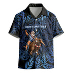 New Zealand Christmas Kid Hawaiian Shirt Santa Riding Kiwi Bird Silver Fern