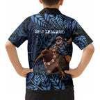 New Zealand Christmas Kid Hawaiian Shirt Santa Riding Kiwi Bird Silver Fern