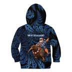 New Zealand Christmas Kid Hoodie Santa Riding Kiwi Bird Silver Fern