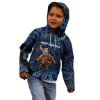 New Zealand Christmas Kid Hoodie Santa Riding Kiwi Bird Silver Fern