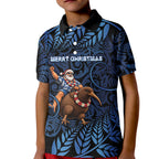 New Zealand Christmas Kid Polo Shirt Santa Riding Kiwi Bird Silver Fern