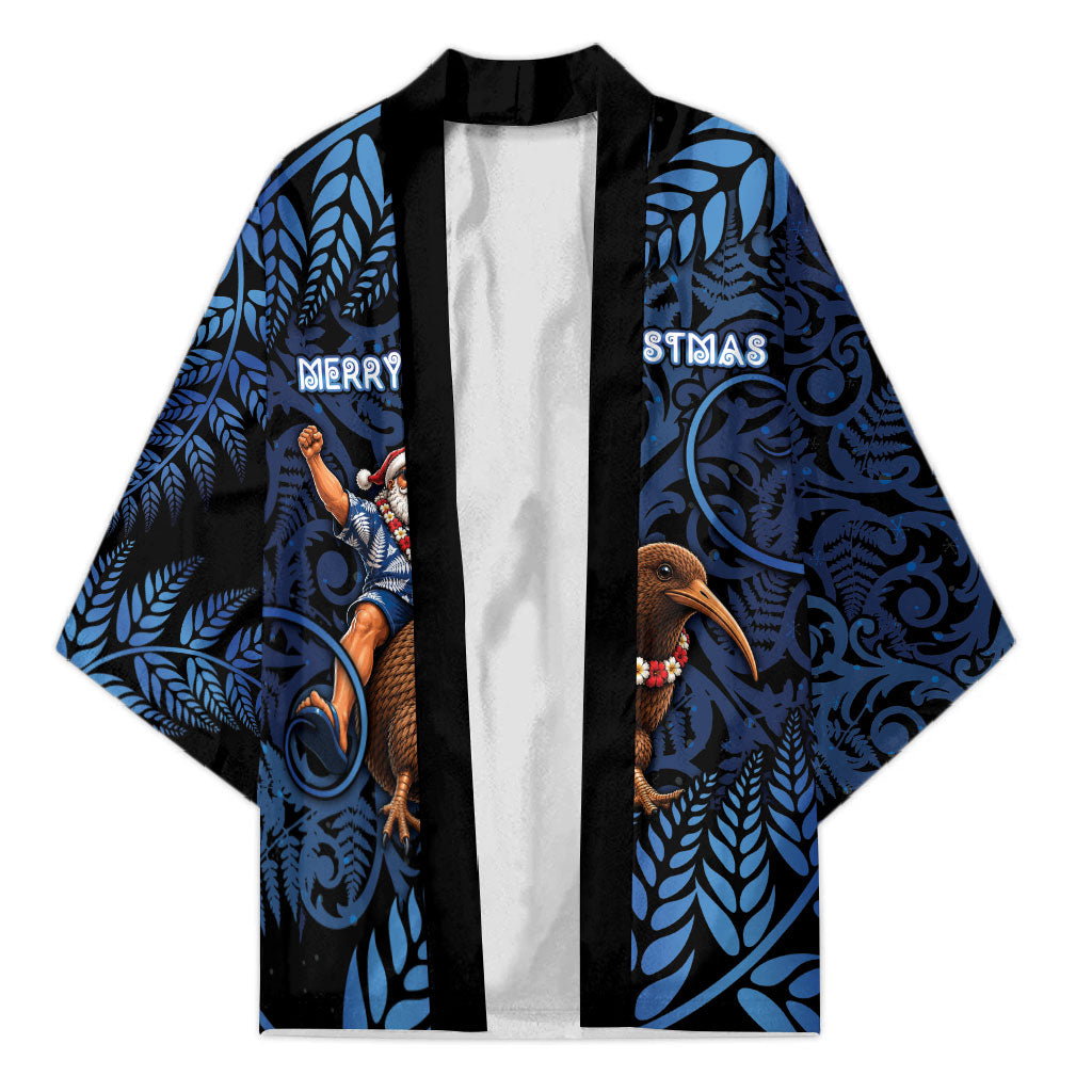 New Zealand Christmas Kimono Santa Riding Kiwi Bird Silver Fern