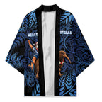 New Zealand Christmas Kimono Santa Riding Kiwi Bird Silver Fern