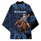 New Zealand Christmas Kimono Santa Riding Kiwi Bird Silver Fern