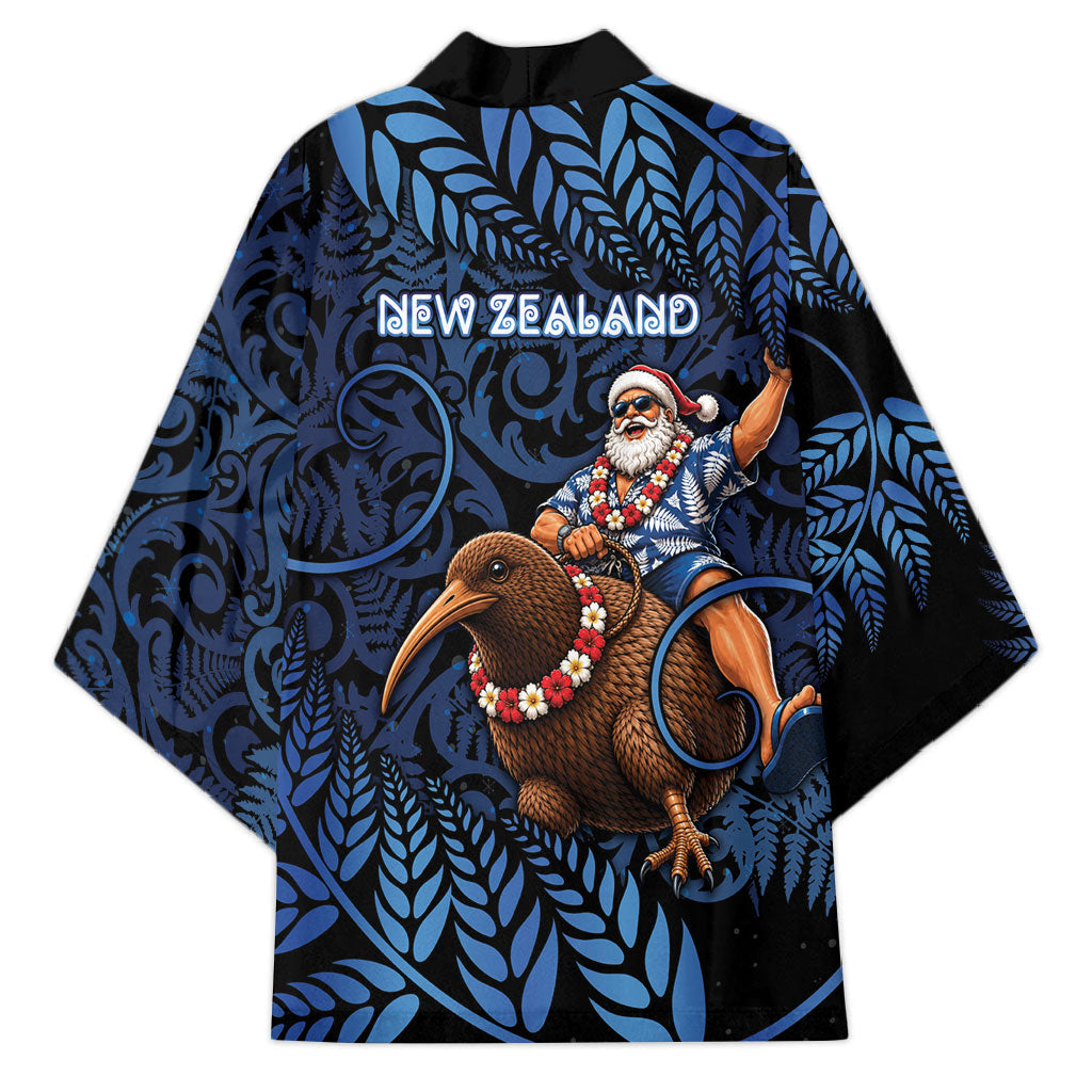 New Zealand Christmas Kimono Santa Riding Kiwi Bird Silver Fern