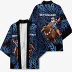 New Zealand Christmas Kimono Santa Riding Kiwi Bird Silver Fern
