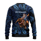 New Zealand Christmas Ugly Christmas Sweater Santa Riding Kiwi Bird Silver Fern