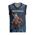 New Zealand Christmas Knitted V-Neck Vest Santa Riding Kiwi Bird Silver Fern