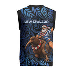 New Zealand Christmas Knitted V-Neck Vest Santa Riding Kiwi Bird Silver Fern