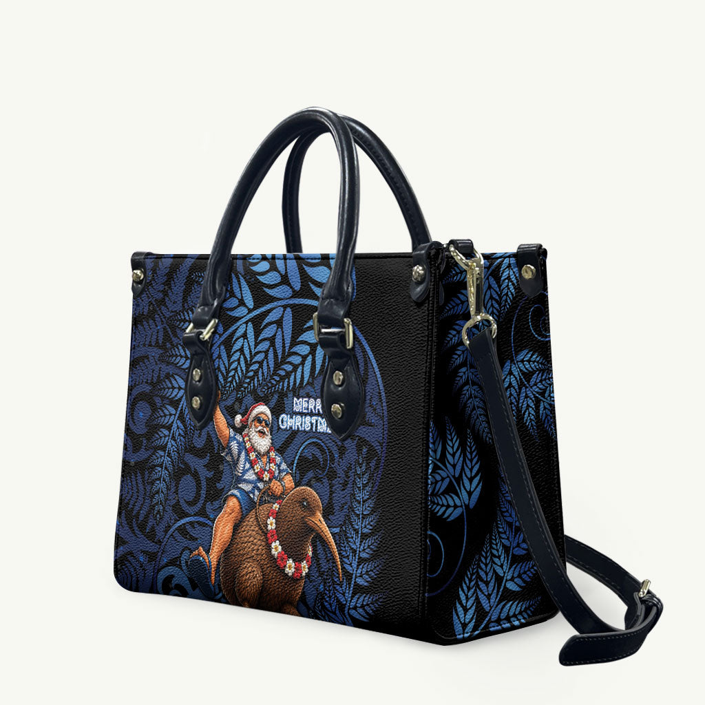 New Zealand Christmas Leather Bag Santa Riding Kiwi Bird Silver Fern