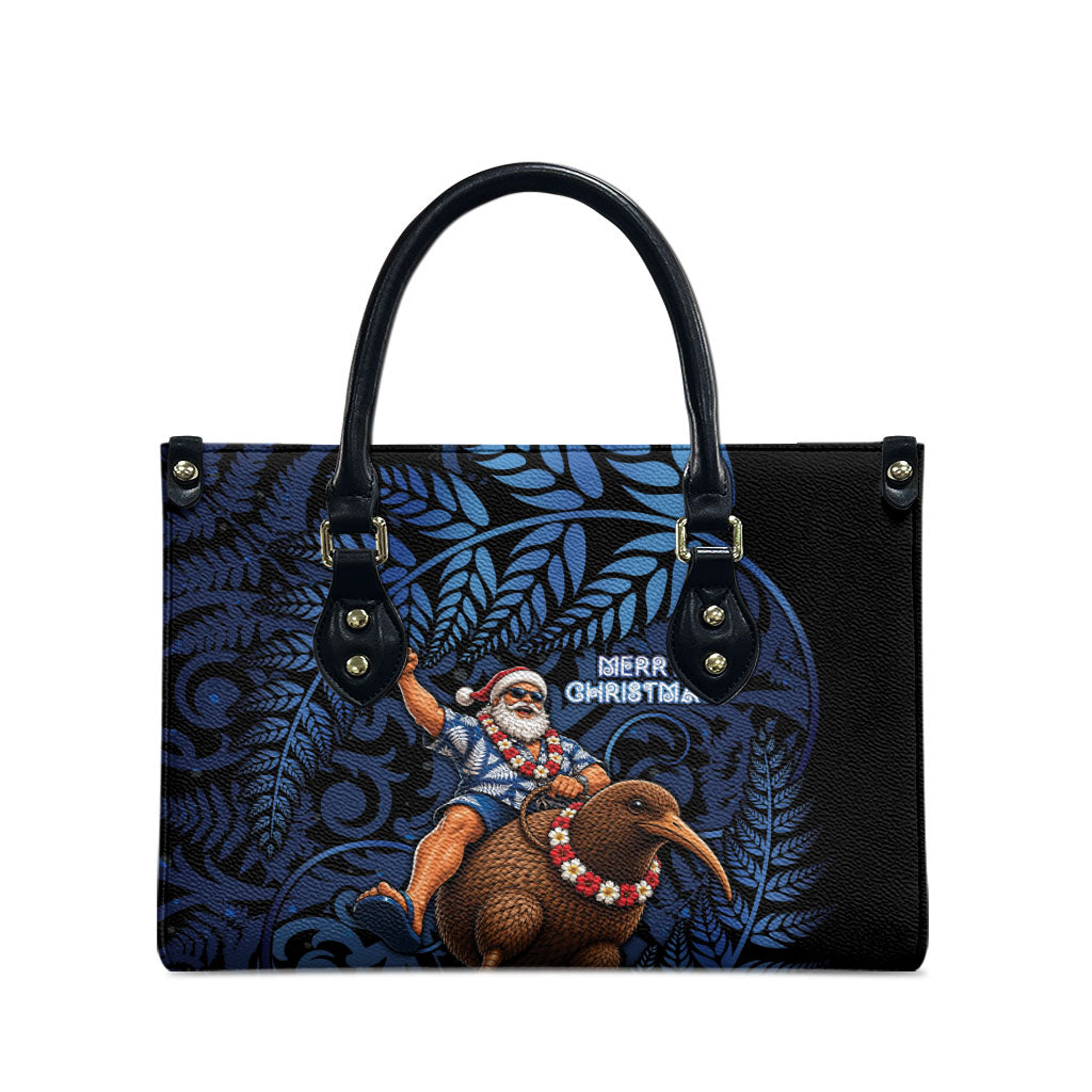 New Zealand Christmas Leather Bag Santa Riding Kiwi Bird Silver Fern