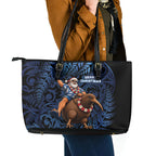 New Zealand Christmas Leather Tote Bag Santa Riding Kiwi Bird Silver Fern