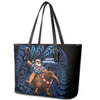 New Zealand Christmas Leather Tote Bag Santa Riding Kiwi Bird Silver Fern
