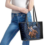 New Zealand Christmas Leather Tote Bag Santa Riding Kiwi Bird Silver Fern