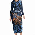 New Zealand Christmas Long Sleeve Bodycon Dress Santa Riding Kiwi Bird Silver Fern