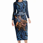 New Zealand Christmas Long Sleeve Bodycon Dress Santa Riding Kiwi Bird Silver Fern