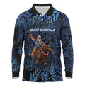 New Zealand Christmas Long Sleeve Polo Shirt Santa Riding Kiwi Bird Silver Fern