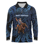 New Zealand Christmas Long Sleeve Polo Shirt Santa Riding Kiwi Bird Silver Fern